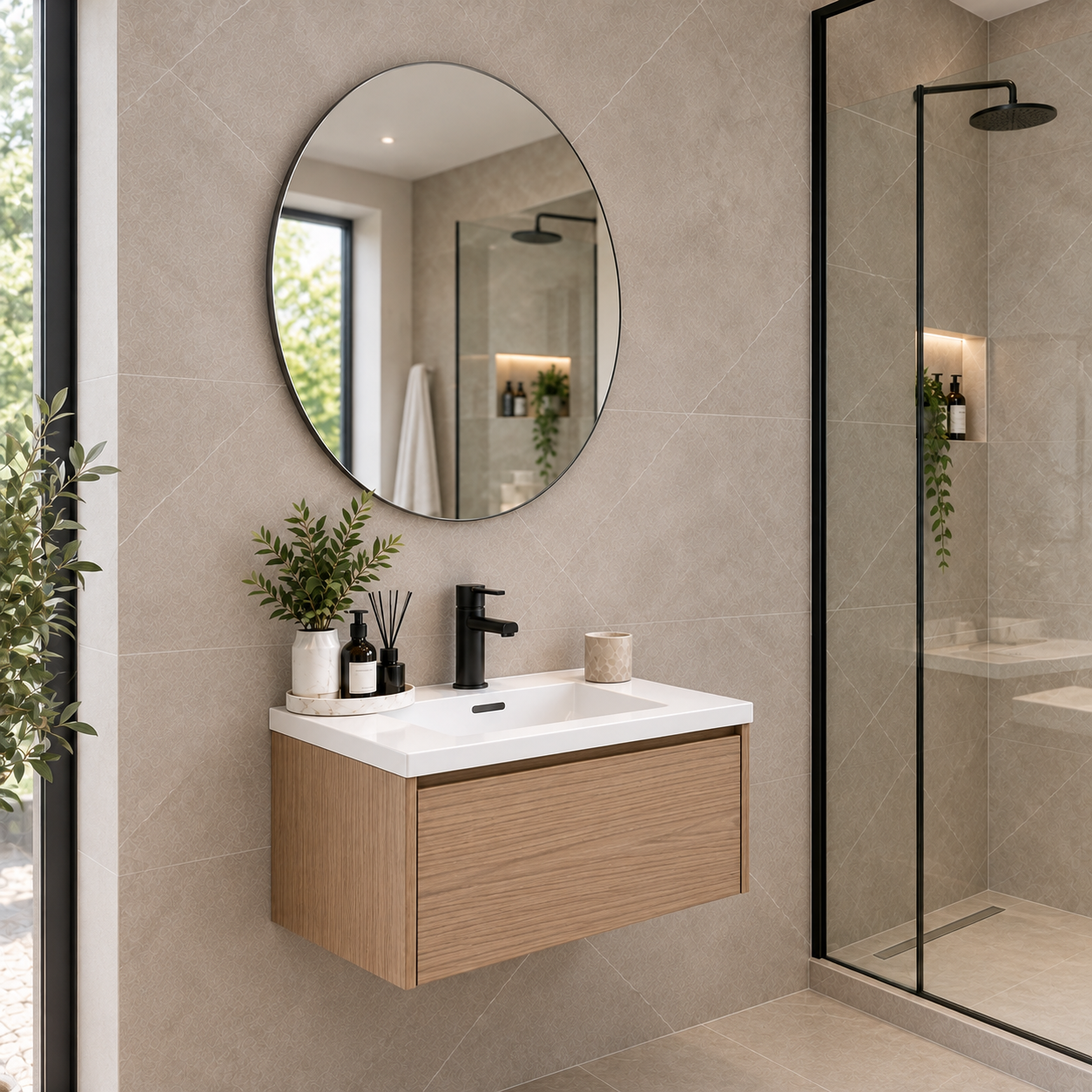Round Frameless Floating Wall Mirror Ø50 cmHigh-Quality Float Glass Model 88011C