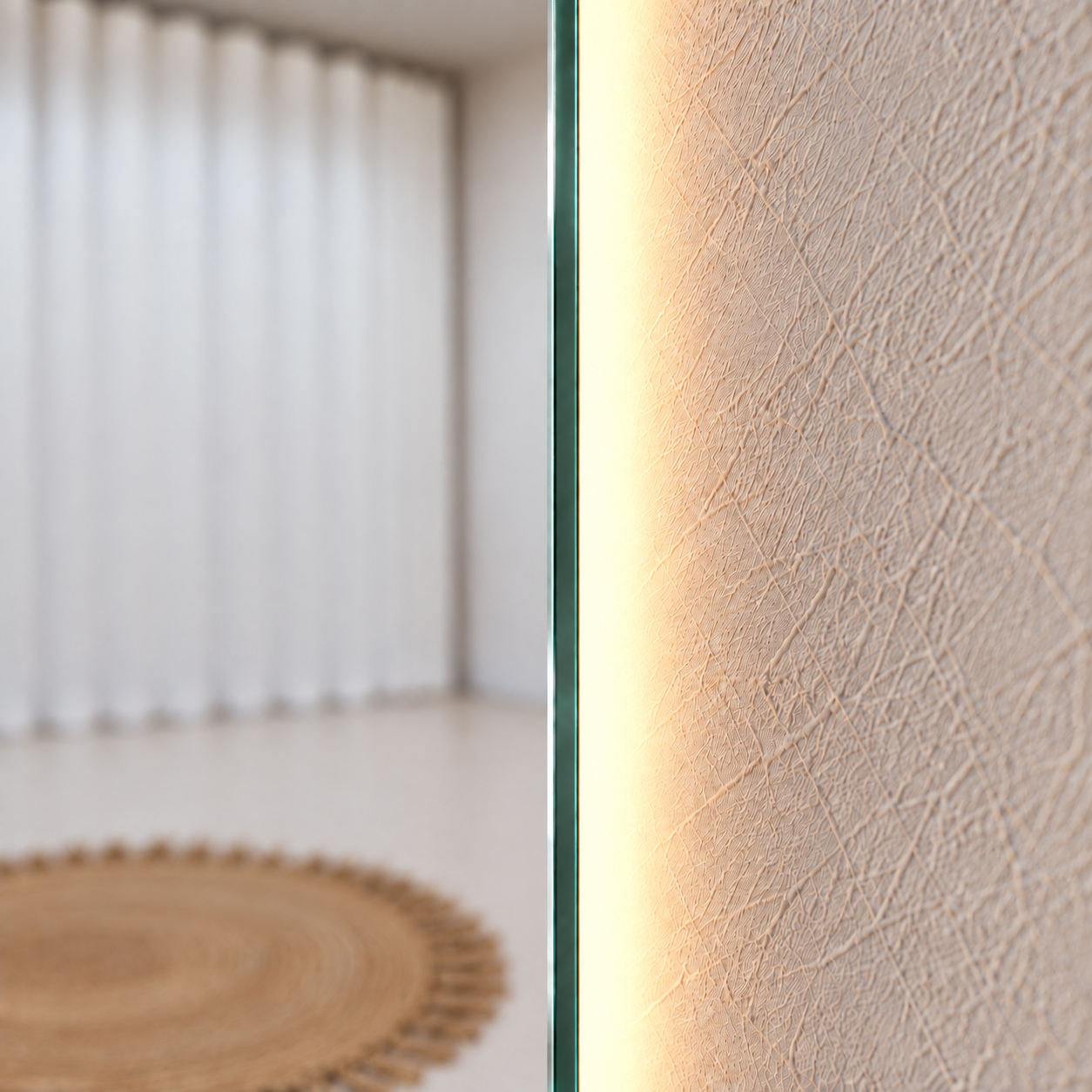 Arch Full-Length Frameless Floating Wall Mirror 100*180 cm with Backlit LED Lighting Ultra White Float Glass Model LM-71LD