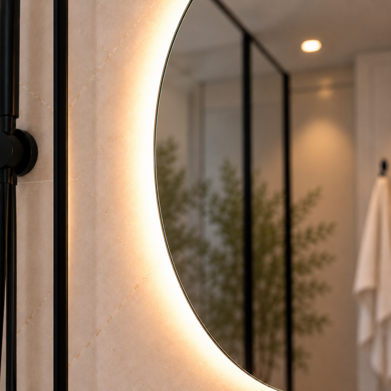 Oval Frameless Floating Wall Mirror 60×100 cm with Backlit LED Lighting & Defogger Ultra White Float Glass Model 15204BDLD