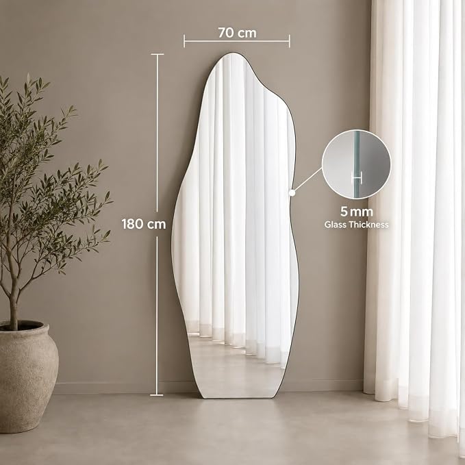 Asymmetrical Full-Length Frameless Floating Wall Mirror 70×180 cm Ultra White Float Glass Model LM-52