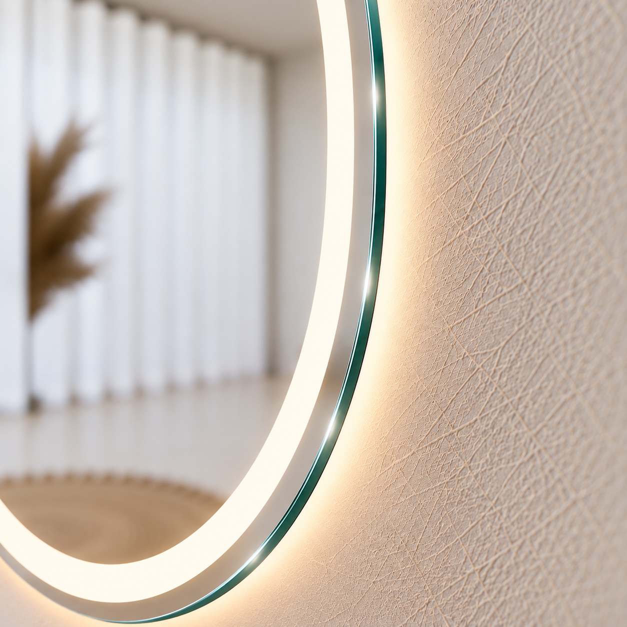 Round Frameless Floating Wall Mirror Ø100 cm with Front & Backlit LED Lighting & Defogger Ultra White Float Glass Model 88016FLD