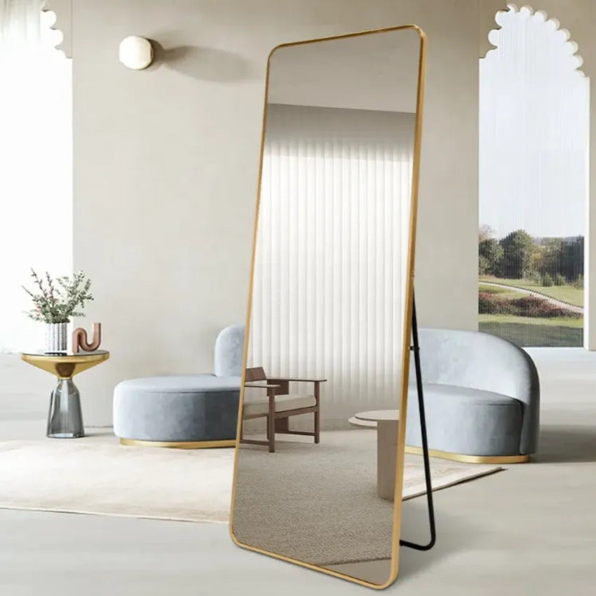 Rectangular Full-Length Standing & Wall-Mount Mirror 70×180 cm with Matte GOLD Stainless-Steel Aluminum Frame – Model LM14GD