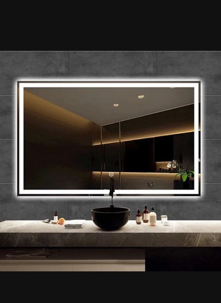 Floating Mirror Design Rectangular Frameless Floating Wall Mirror with Front LED & Defogger 8 ...