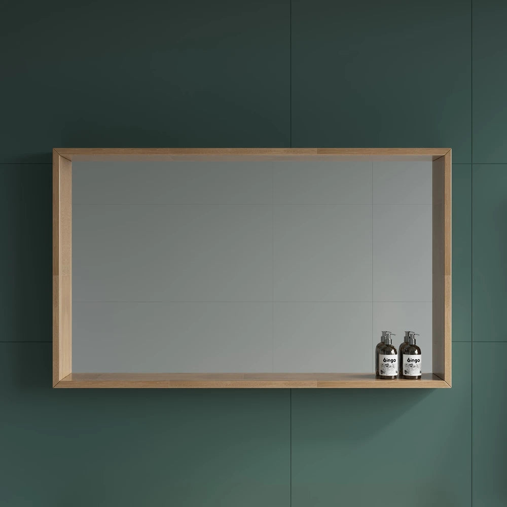 Square Floating Wall Mirror 60×60 cm with Natural Oak Wood Frame – Model 692D