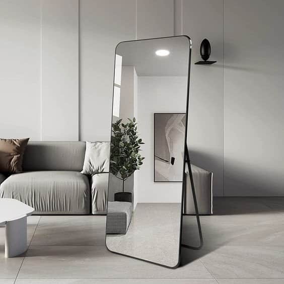 Rectangular Full-Length Standing & Wall-Mount Mirror 70×180 cm with Matte Black Stainless-Steel Aluminum Frame – Model LM14BD