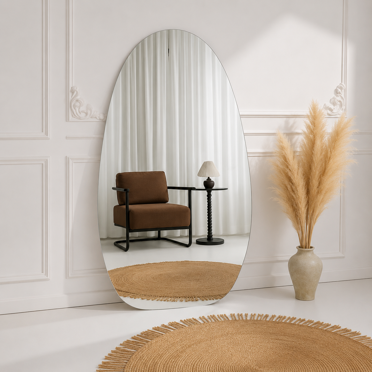 Asymmetrical Full-Length Frameless Floating Wall Mirror 100×180 cm High-Quality Silver Model LM-72