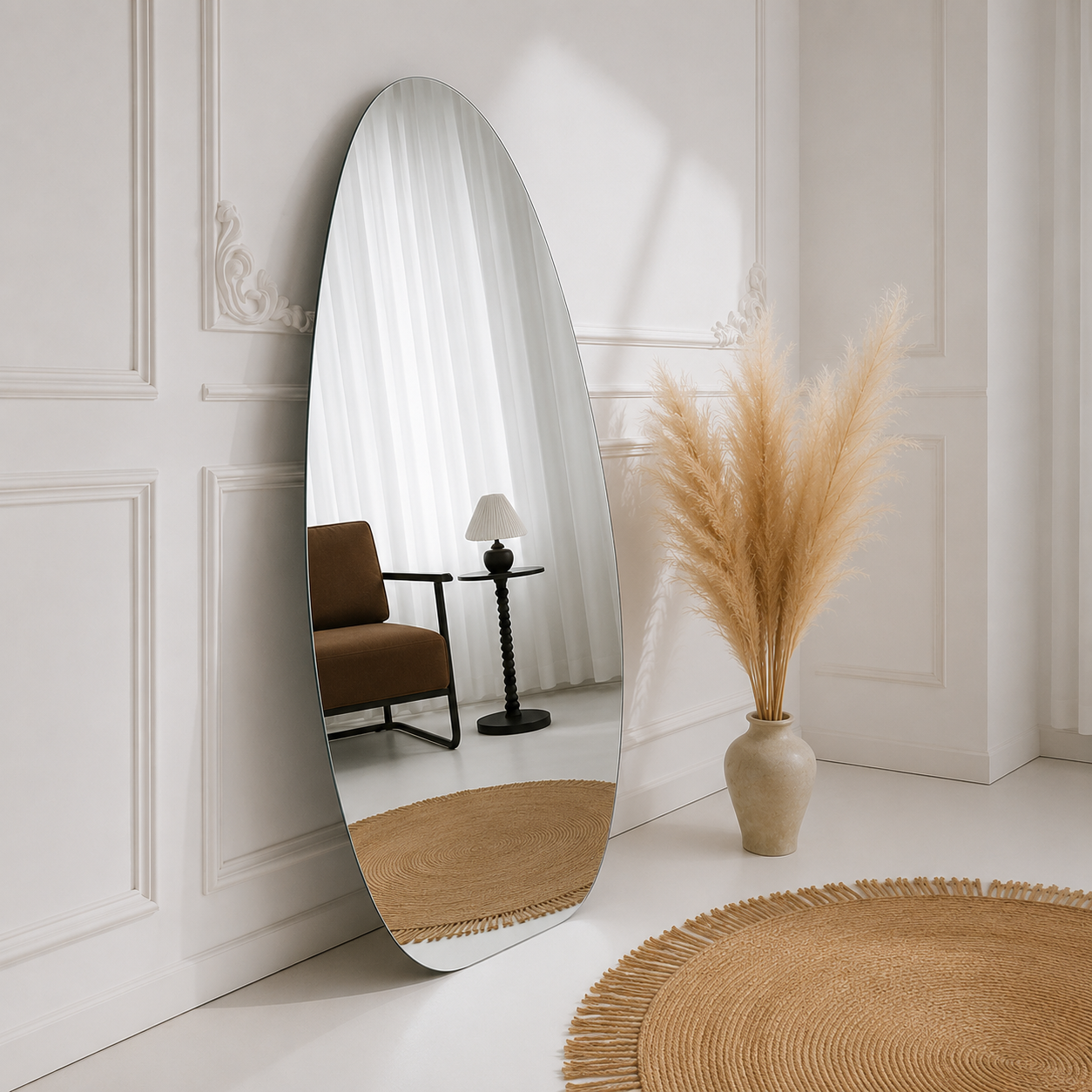 Asymmetrical Full-Length Frameless Floating Wall Mirror 100×180 cm High-Quality Silver Model LM-72