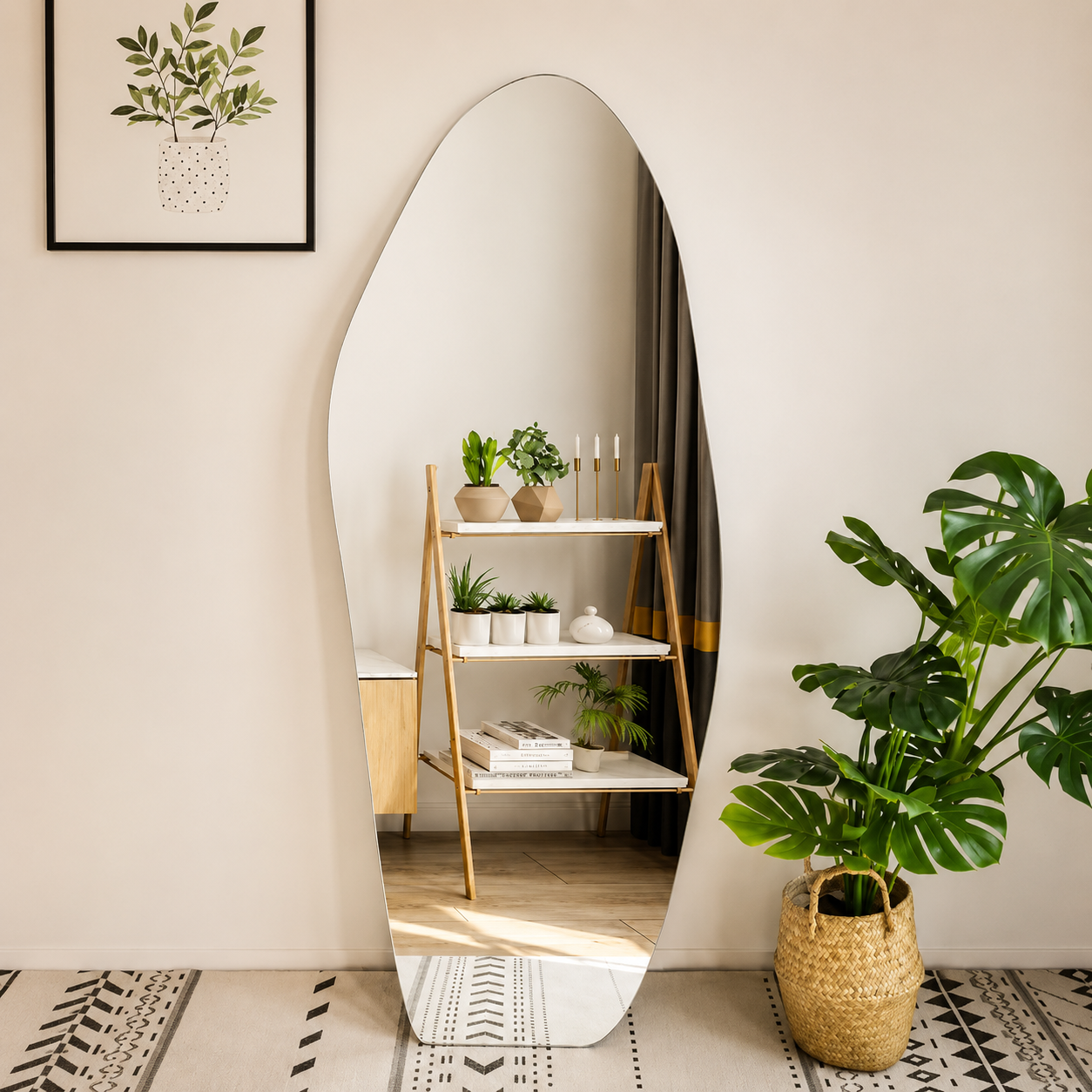 Asymmetrical Full-Length Frameless Floating Wall Mirror 70×180 cm High-Quality Silver Model LM-54