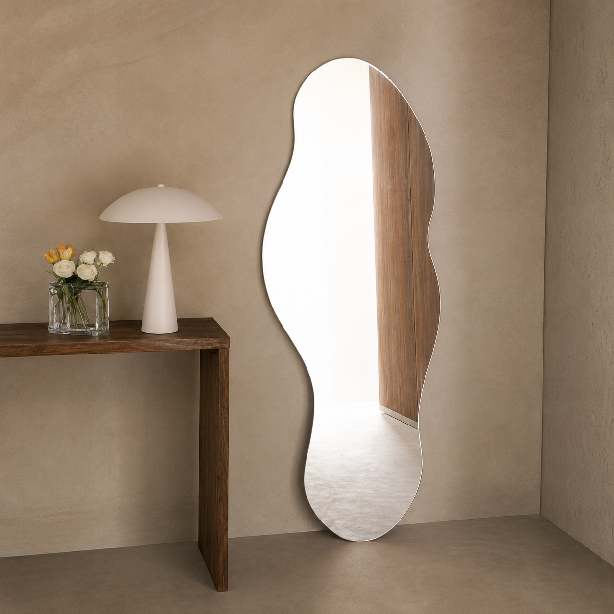 Asymmetrical Full-Length Frameless Floating Wall Mirror 70×180 cm High-Quality Silver Model LM-53
