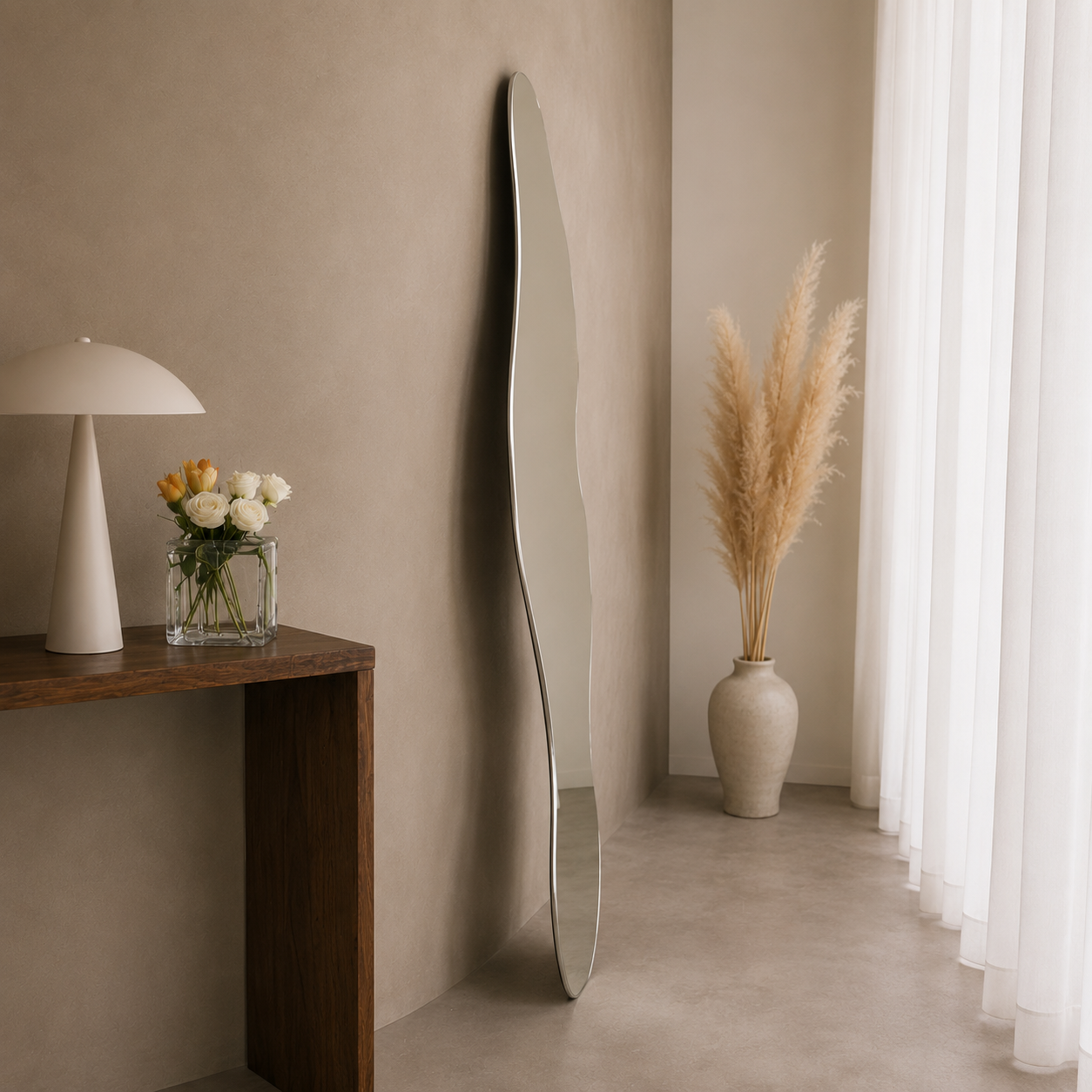 Asymmetrical Full-Length Frameless Floating Wall Mirror 70×180 cm High-Quality Silver Model LM-53