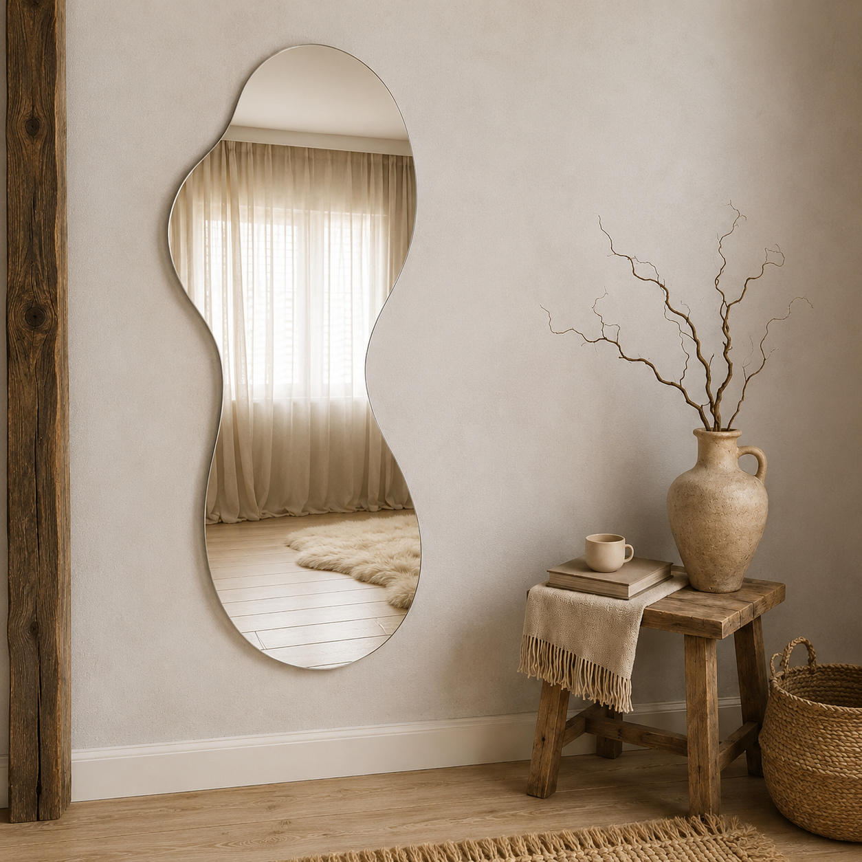 Asymmetrical Full-Length Frameless Floating Wall Mirror 70×180 cm Premium High-Quality Silver Model LM-73