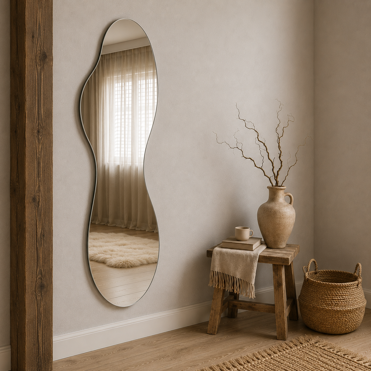 Asymmetrical Full-Length Frameless Floating Wall Mirror 70×180 cm Premium High-Quality Silver Model LM-73