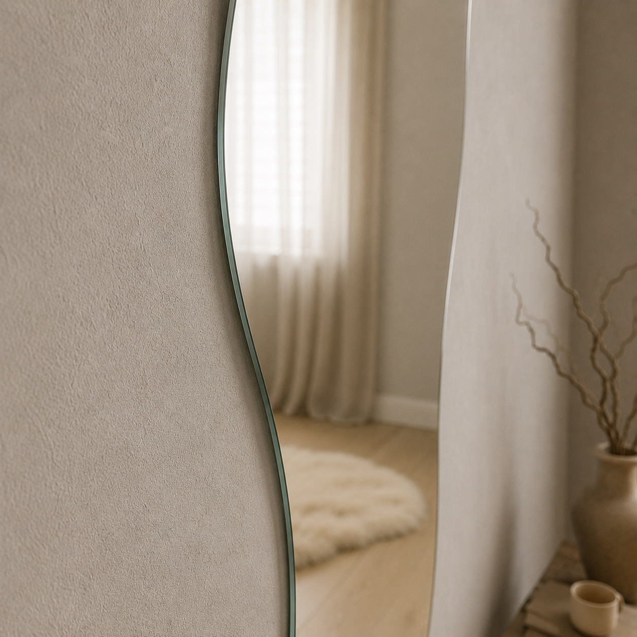Asymmetrical Full-Length Frameless Floating Wall Mirror 70×180 cm Premium High-Quality Silver Model LM-73