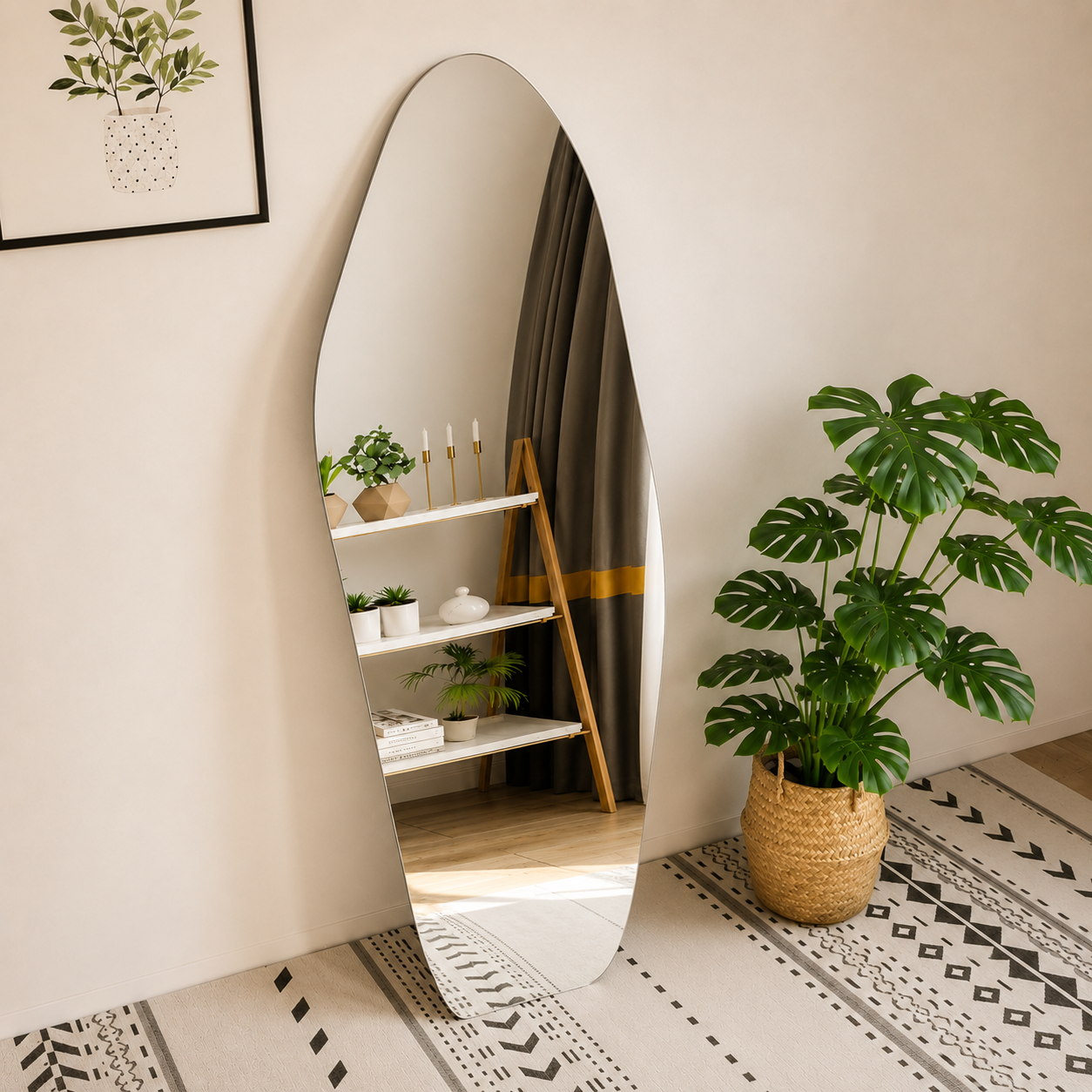 Asymmetrical Full-Length Frameless Floating Wall Mirror 70×180 cm High-Quality Silver Model LM-54