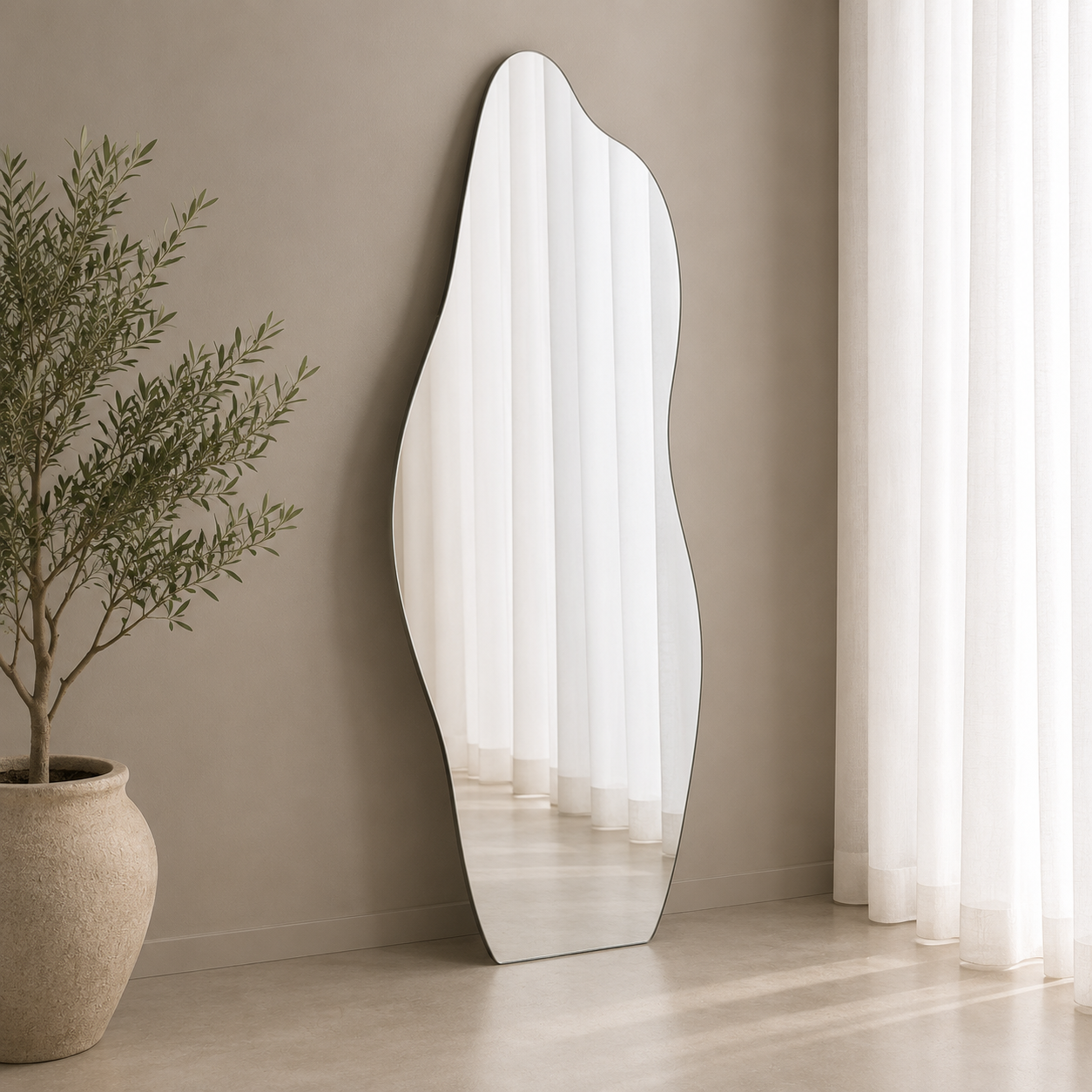 Asymmetrical Full-Length Frameless Floating Wall Mirror 70×180 cm High-Quality Silver Model LM-52