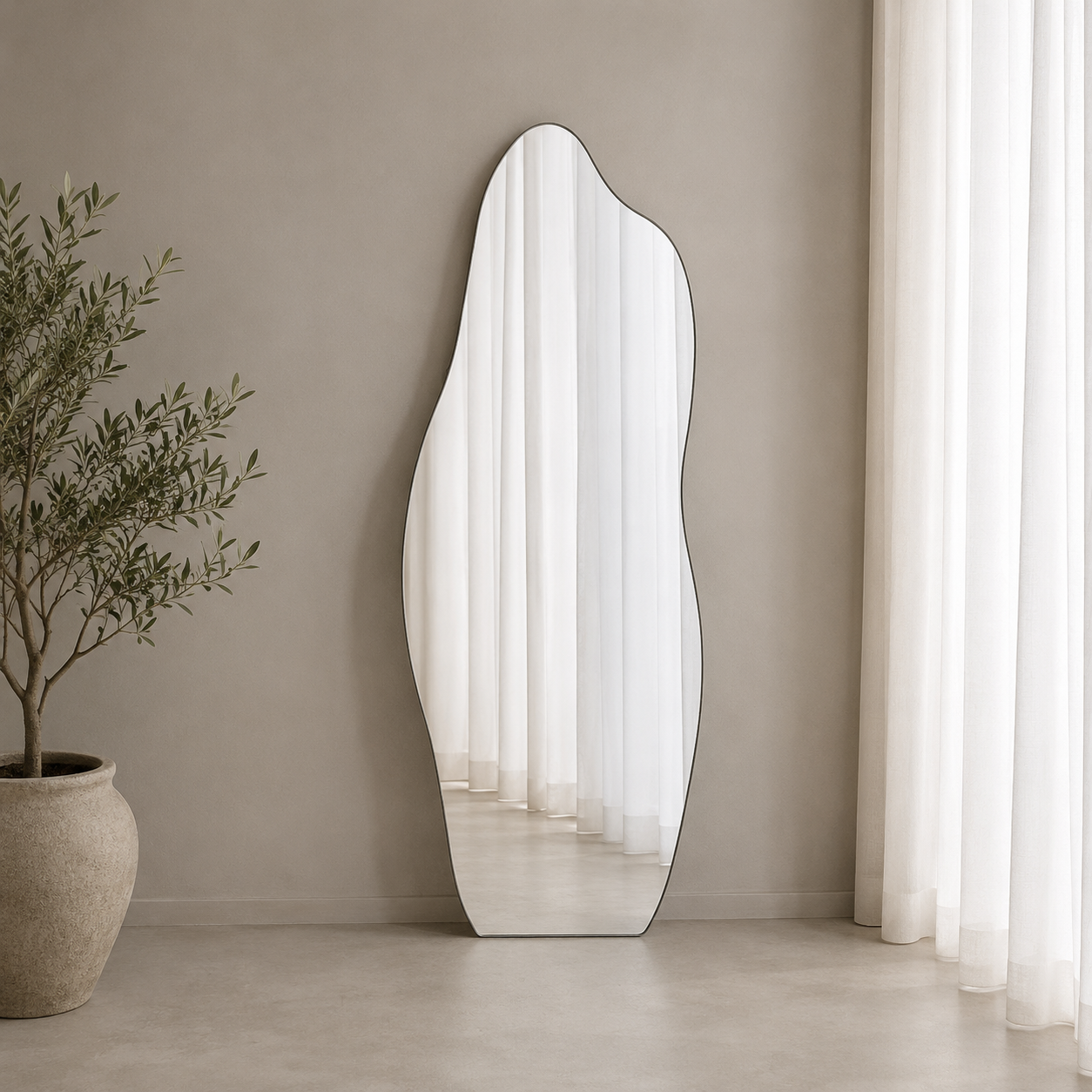 Asymmetrical Full-Length Frameless Floating Wall Mirror 70×180 cm High-Quality Silver Model LM-52