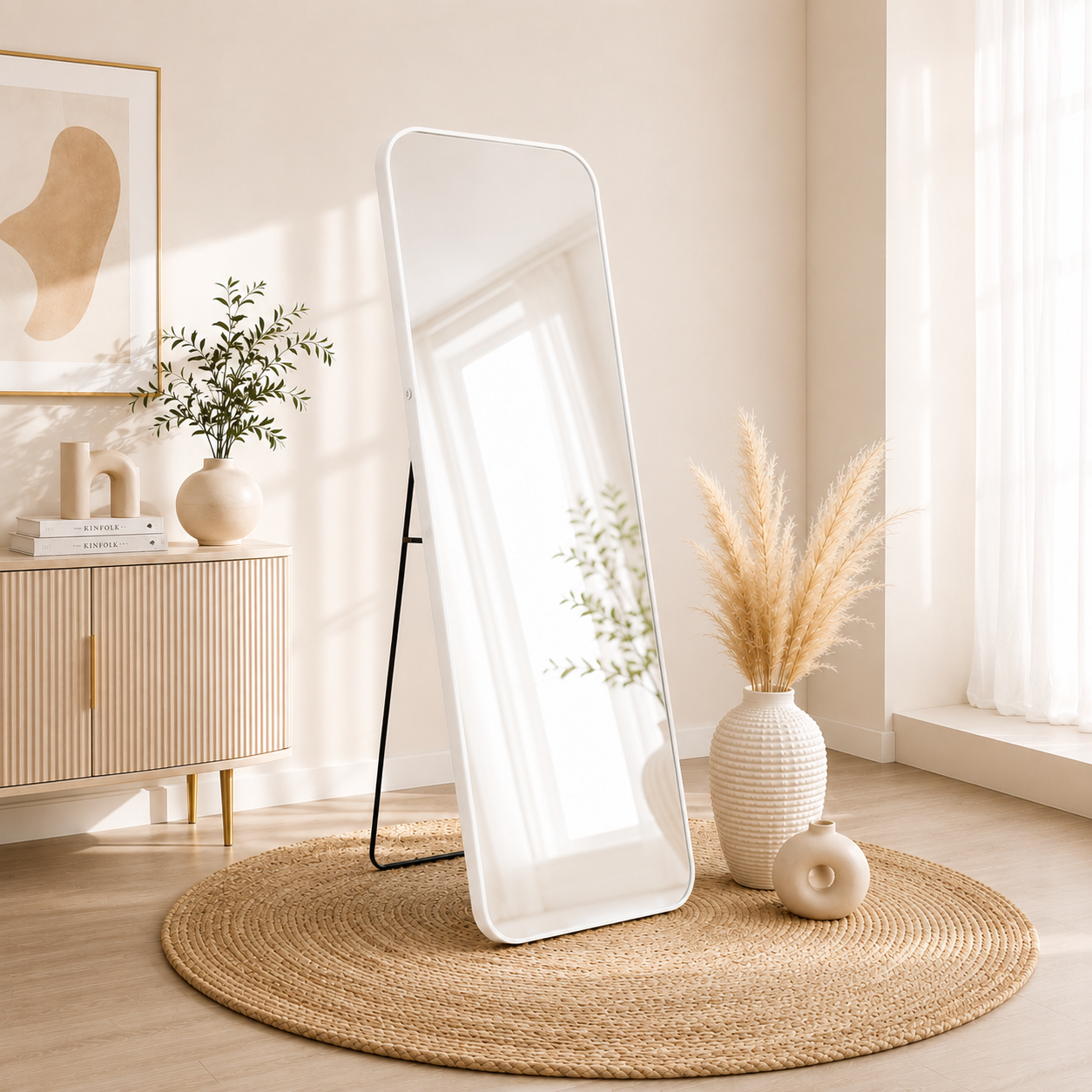 Rectangular Full-Length Standing & Wall-Mount Mirror 70×180 cm High-Quality Silver with Matte White Aluminum Frame Model LM-14W