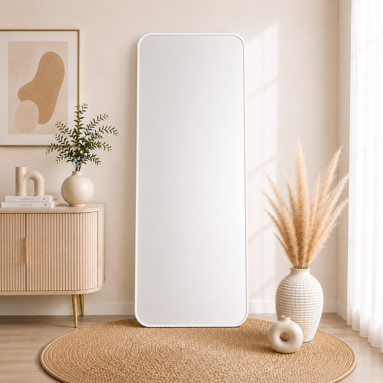 Rectangular Full-Length Standing & Wall-Mount Mirror 70×180 cm High-Quality Silver with Matte White Aluminum Frame Model LM-14W