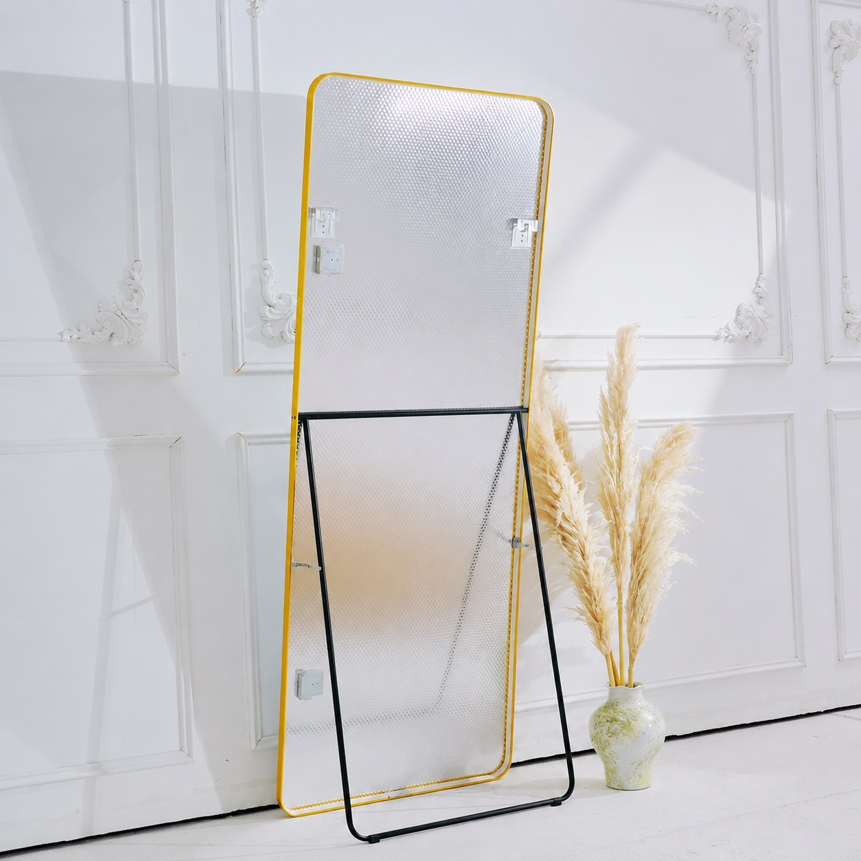 Rectangular Full-Length Standing & Wall-Mount Mirror 70×180 cm High-Quality Silver with Matte Gold Aluminum Frame Model LM-14G