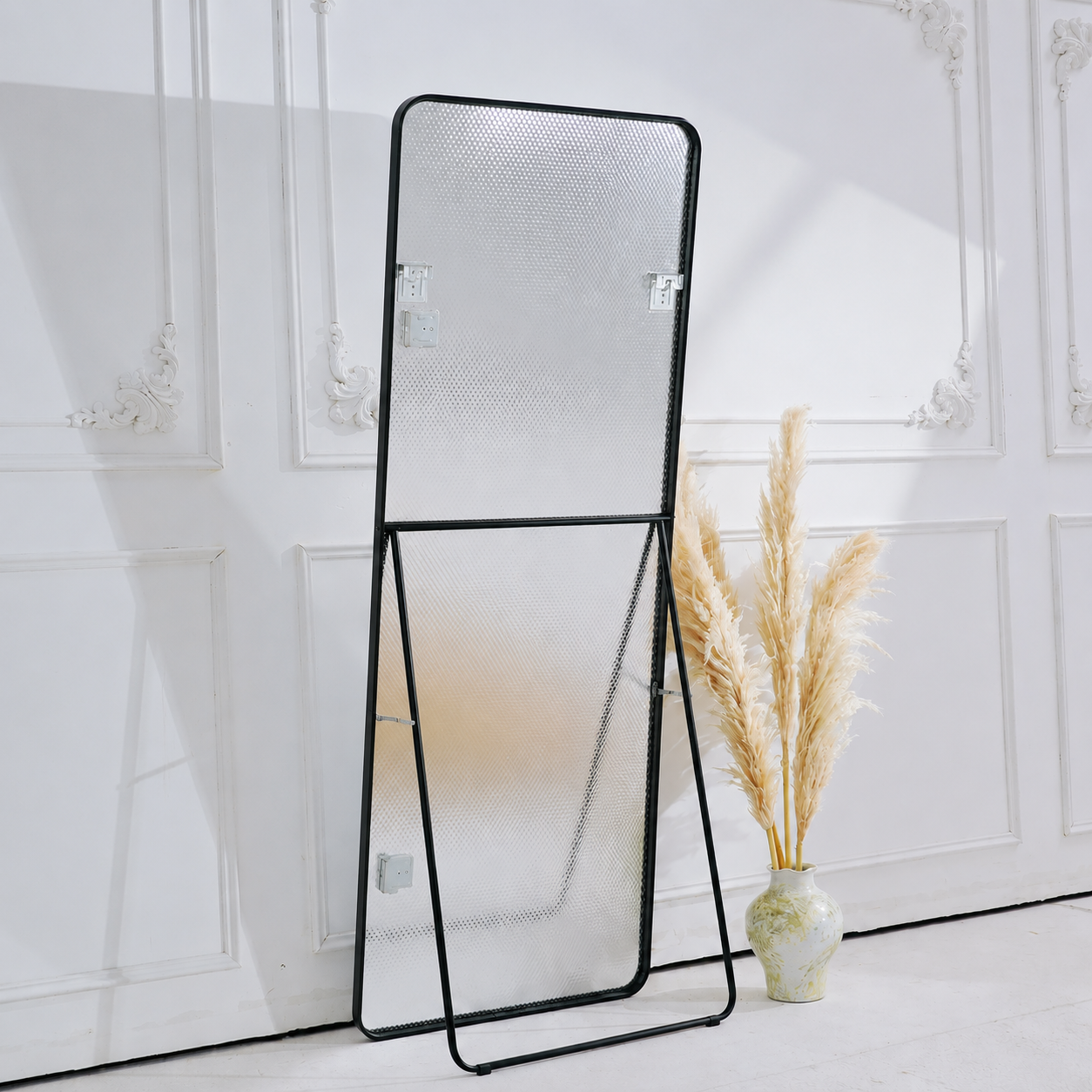 Rectangular Full-Length Standing & Wall-Mount Mirror 70×180 cm High-Quality Silver with Matte Black Aluminum Frame Model LM-14B