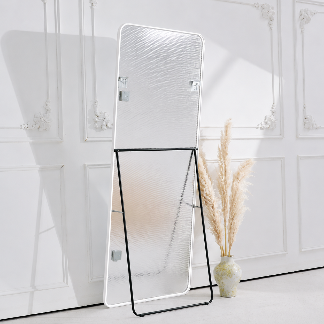 Rectangular Full-Length Standing & Wall-Mount Mirror 70×180 cm High-Quality Silver with Matte White Aluminum Frame Model LM-14W