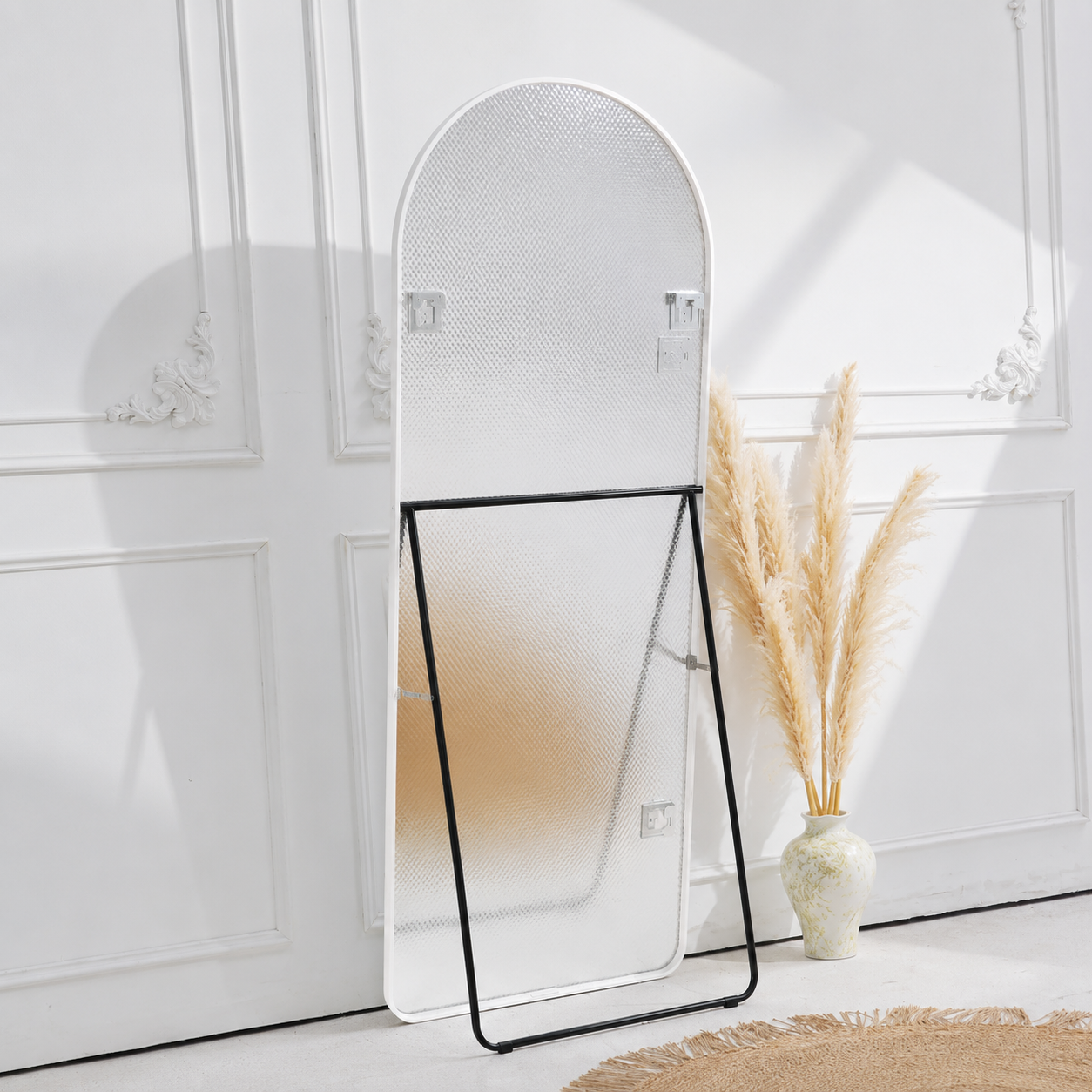 Arch Full-Length Standing & Wall-Mount Mirror 70×180 cm High-Quality Silver with Matte White Aluminum Frame Model LM-15W