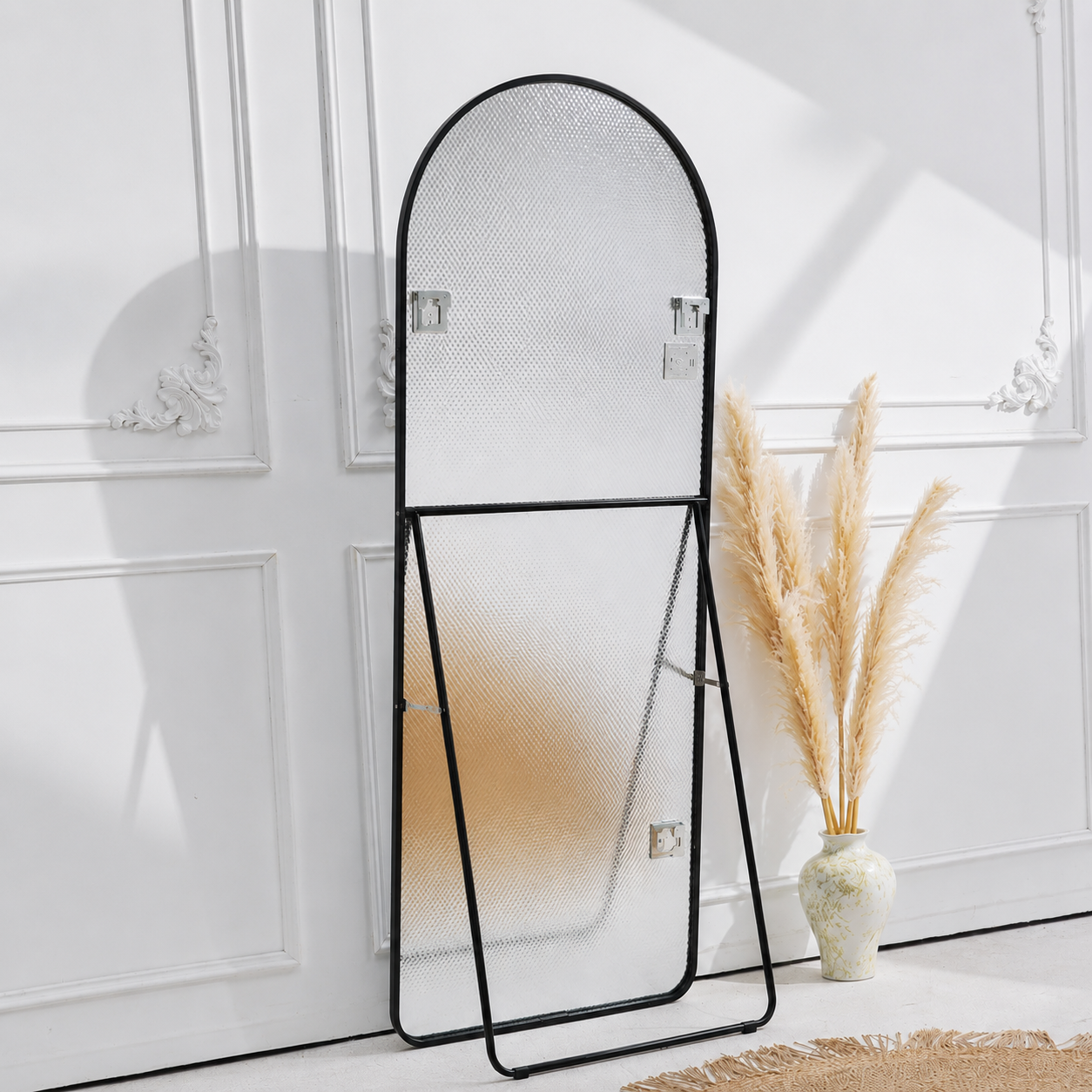 Arch Full-Length Standing & Wall-Mount Mirror 70×180 cm High-Quality Silver with Matte Black Aluminum Frame Model LM-15B
