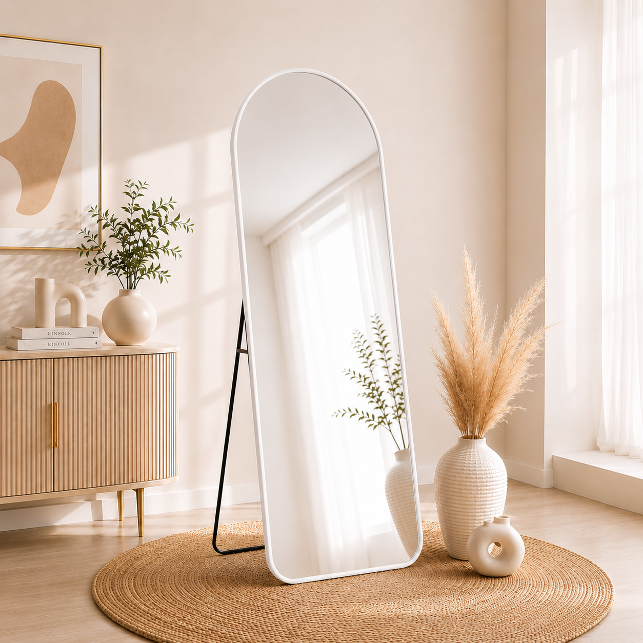 Arch Full-Length Standing & Wall-Mount Mirror 70×180 cm High-Quality Silver with Matte White Aluminum Frame Model LM-15W