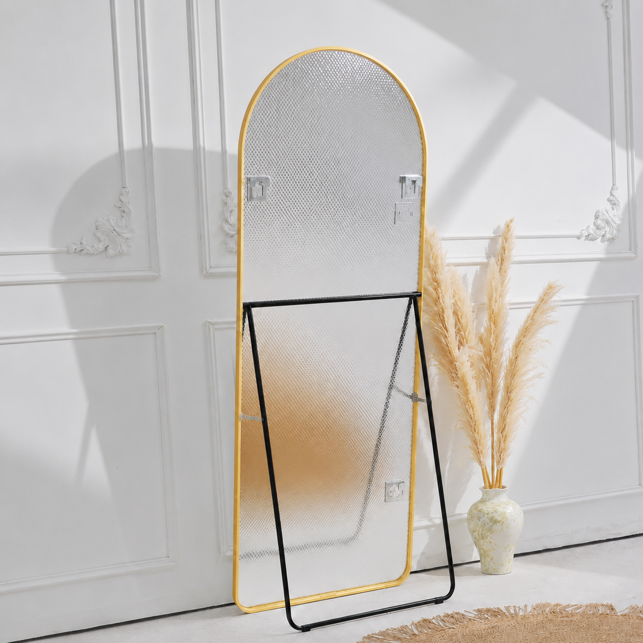 Arch Full-Length Standing & Wall-Mount Mirror 70×180 cm High-Quality Silver with Matte Gold Aluminum Frame Model LM-15G