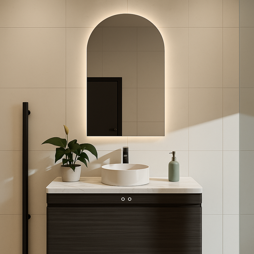 Oval Frameless Floating Wall Mirror with Backlit LED & Defogger 60×100 cm – Model 15104D