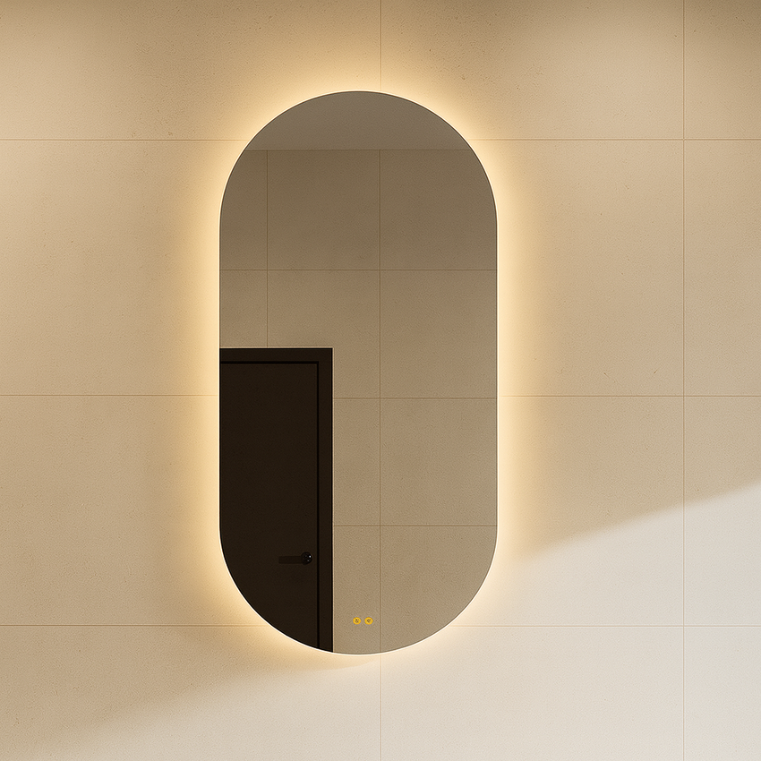 Oval Frameless Floating Wall Mirror with Backlit LED & Defogger 60×120 cm – Model 15205D