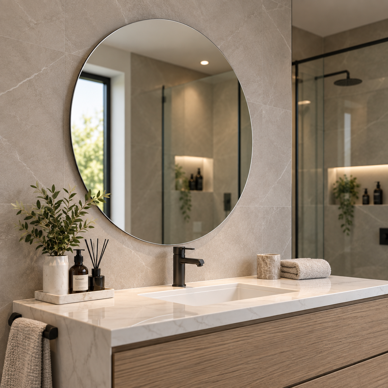 Round Frameless Floating Wall Mirror Ø70 cm High-Quality Float Glass Model 88014C