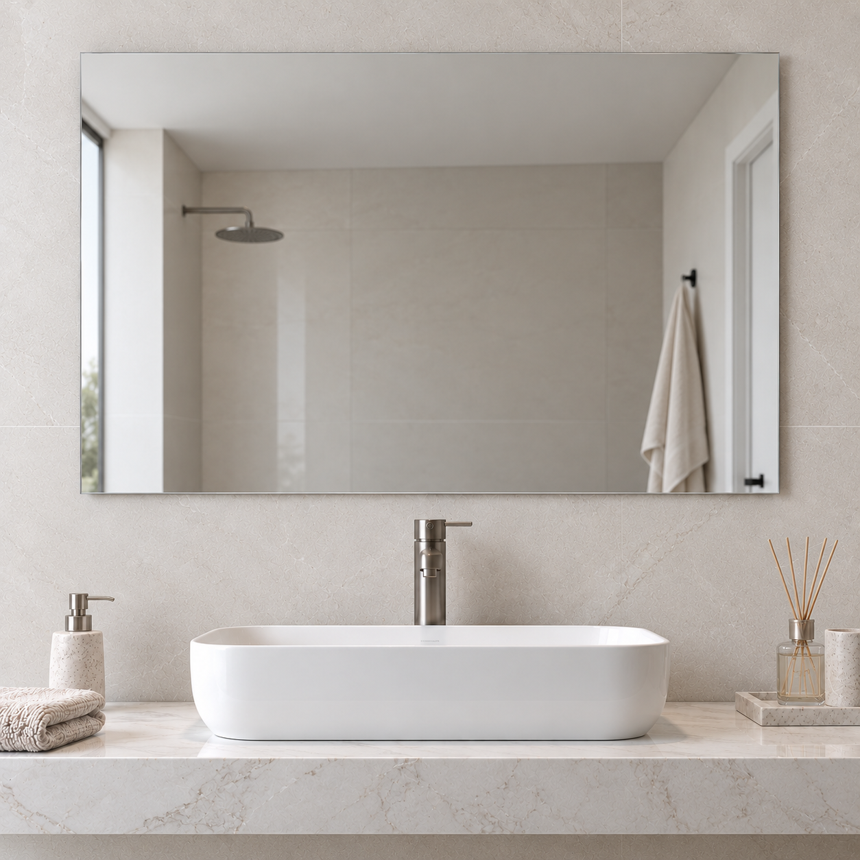 Rectangular Frameless Floating Wall Mirror 100×60 cm High-Quality Float Glass Model 5653