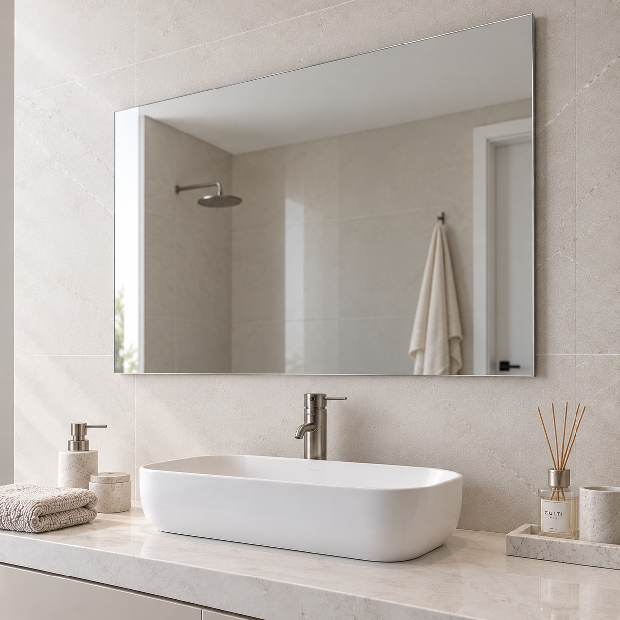 Rectangular Frameless Floating Wall Mirror 80×60 cm High-Quality Float Glass Model 5652