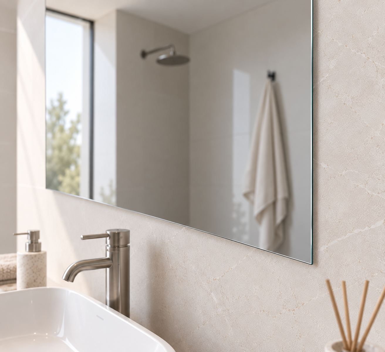 Rectangular Frameless Floating Wall Mirror 80×60 cm High-Quality Float Glass Model 5652