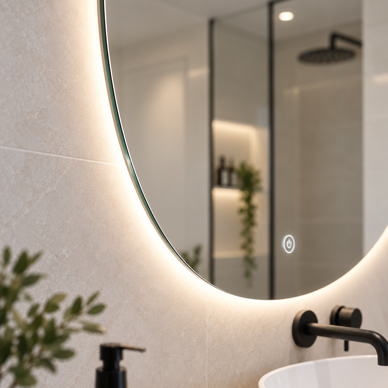 Round Frameless Floating Wall Mirror Ø100 cm with Backlit LED Lighting Ultra White Float Glass Model 88016CLD