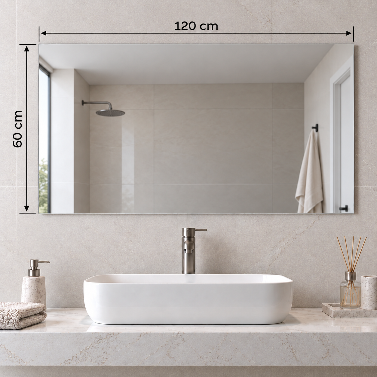 Rectangular Frameless Floating Wall Mirror 100×60 cm High-Quality Float Glass Model 5653