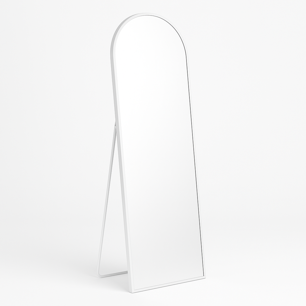 Oval Full-Length Standing & Wall-Mount Mirror 70×180 cm with Matte white Stainless-Steel Aluminum Frame – Model LM15WD