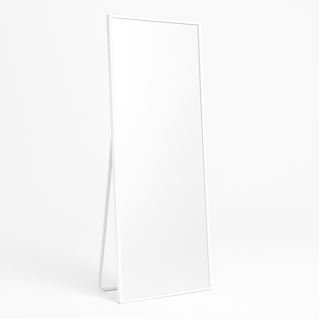 Rectangular Full-Length Standing & Wall-Mount Mirror 70×180 cm with Matte White Stainless-Steel Aluminum Frame – Model LM14WD