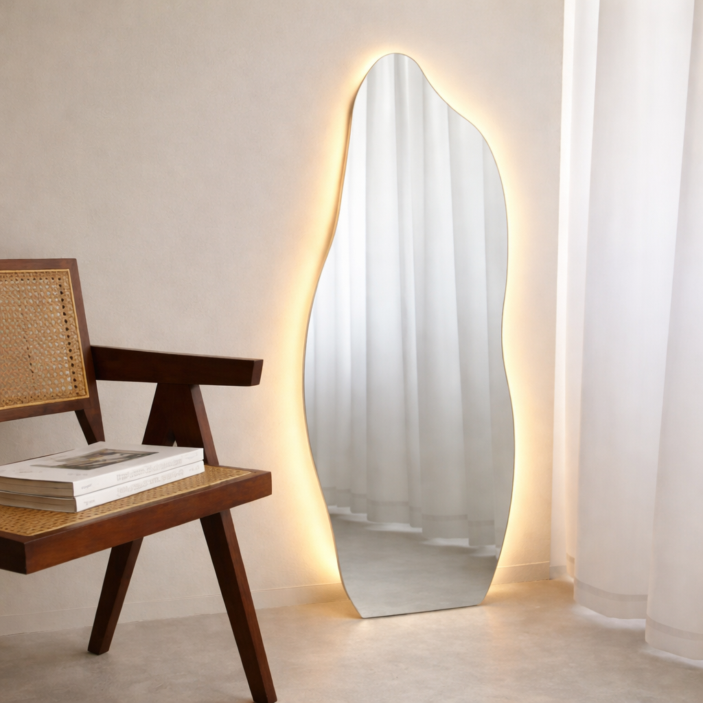 Asymmetrical Full-Length Copper-Free (No Black Edges) Frameless Floating Wall Mirror with Backlit LED Lighting 100×180 cm – Model LM-52LD