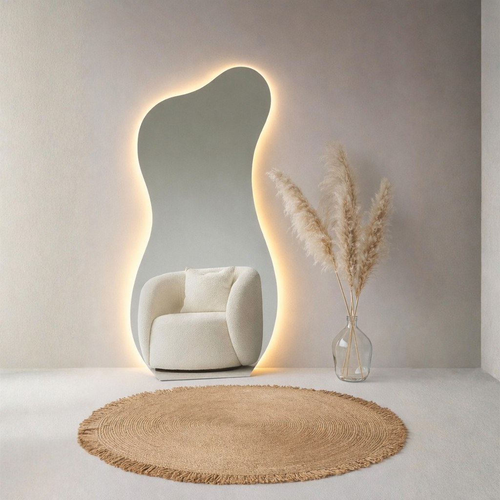 Asymmetrical Full-Length Copper-Free (No Black Edges) Frameless Floating Wall Mirror with Backlit LED Lighting 100×180 cm – Model LM-70LD