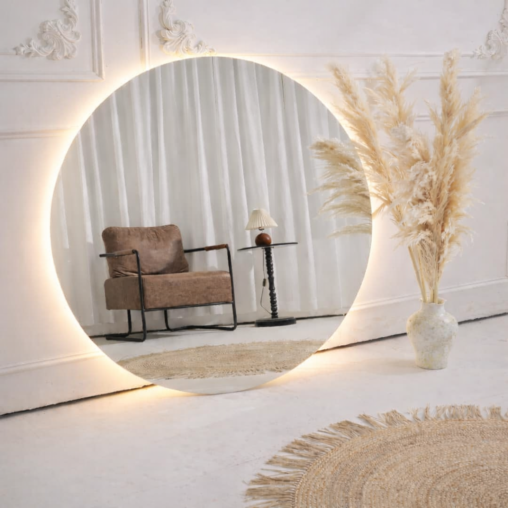 Round Frameless Floating Wall Copper-Free (No Black Edges) Mirror with Backlit LED Lighting Ø150 cm – Model 88021CLD