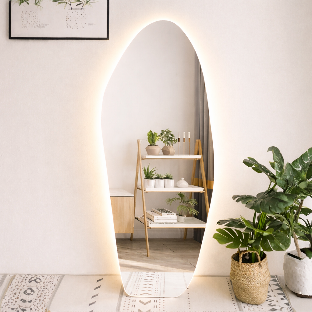Asymmetrical Full-Length Copper-Free (No Black Edges) Frameless Floating Wall Mirror with Backlit LED Lighting 70×180 cm – Model LM-54LD