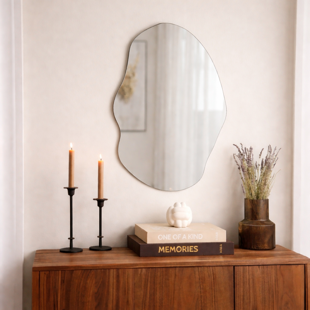 Asymmetrical Frameless Floating Wall Copper-Free (No Black Edges) Mirror 70×90 cm – Model M-762