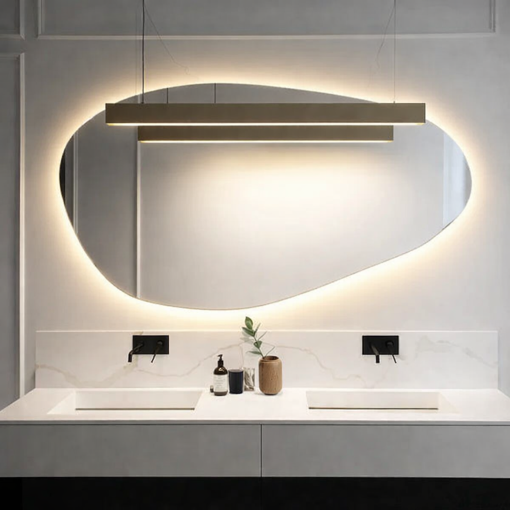 Asymmetrical Frameless Floating Wall Copper-Free (No Black Edges) Mirror with Backlit LED Lighting 100×60 cm – Model M-6LD