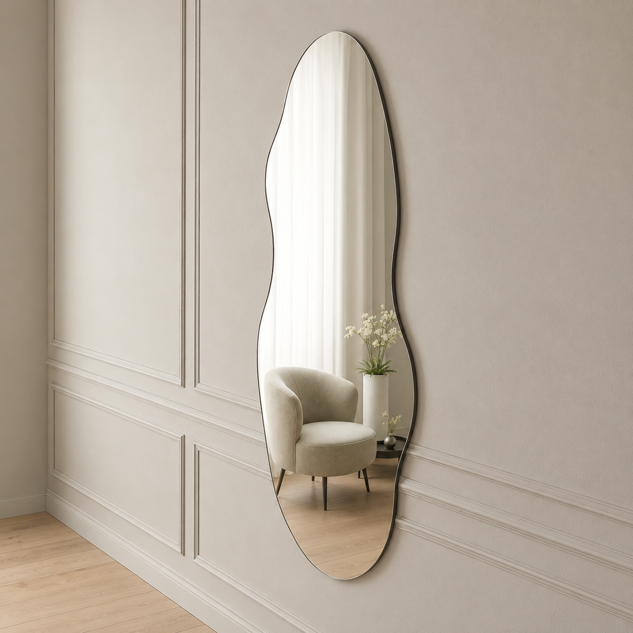 Asymmetrical Full-Length Frameless Floating Wall Mirror 100×180 cm High-Quality Silver Model LM-20