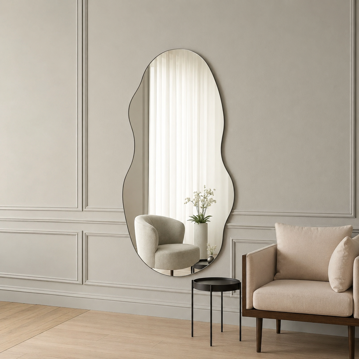Asymmetrical Full-Length Frameless Floating Wall Mirror 100×180 cm High-Quality Silver Model LM-20