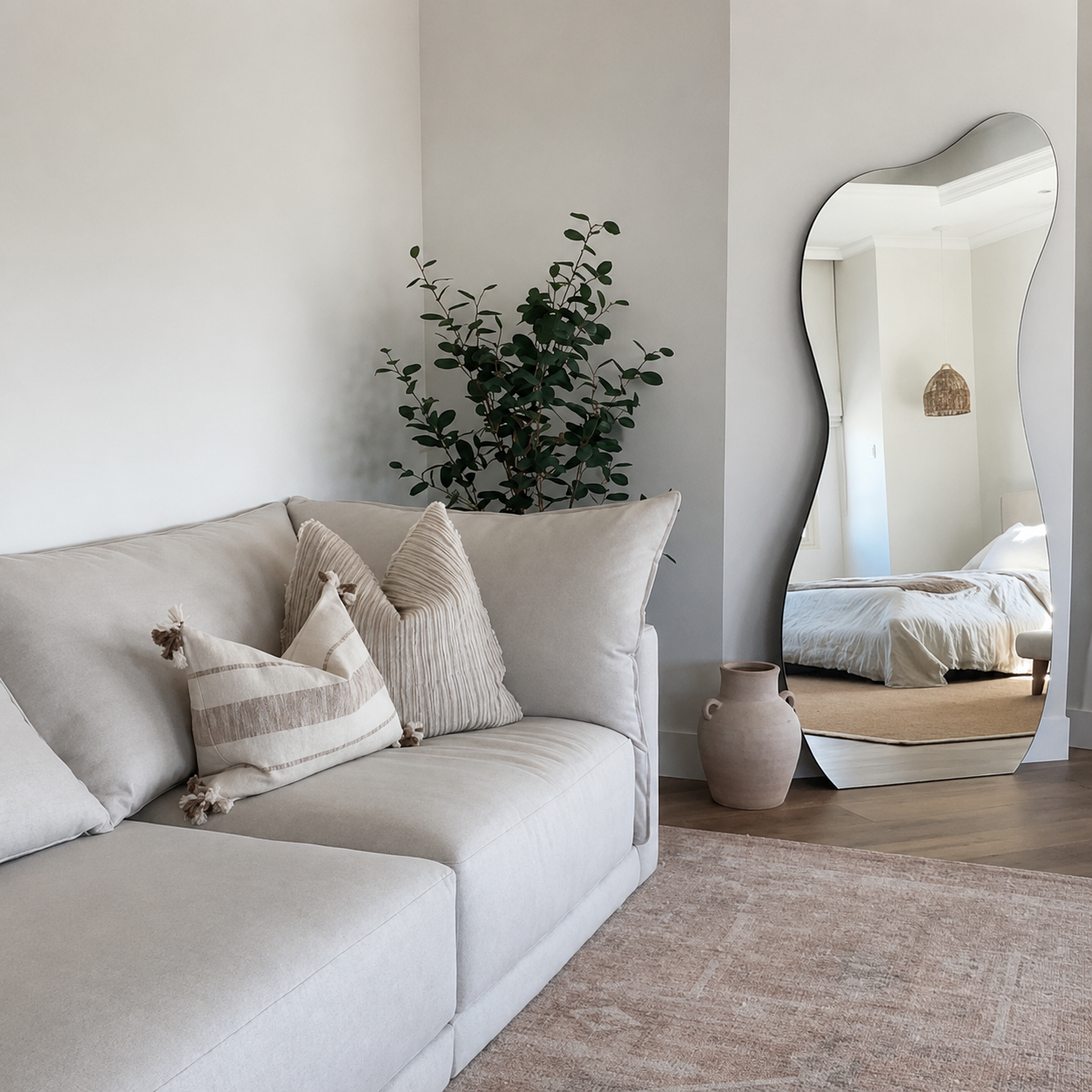 Asymmetrical Full-Length Frameless Floating Wall Mirror 100×180 cm High-Quality Silver Model LM-70