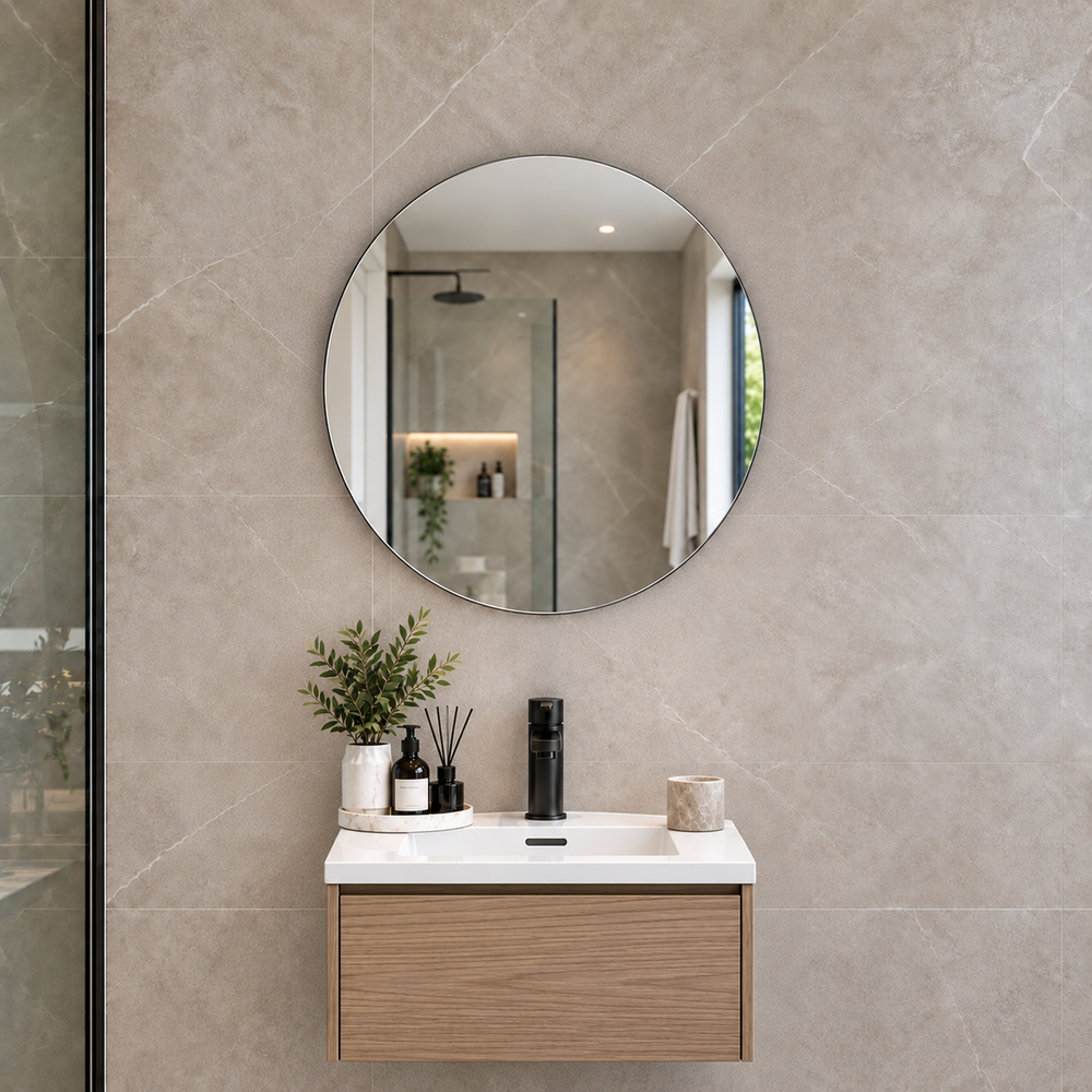 Round Frameless Floating Wall Mirror Ø50 cmHigh-Quality Float Glass Model 88011C