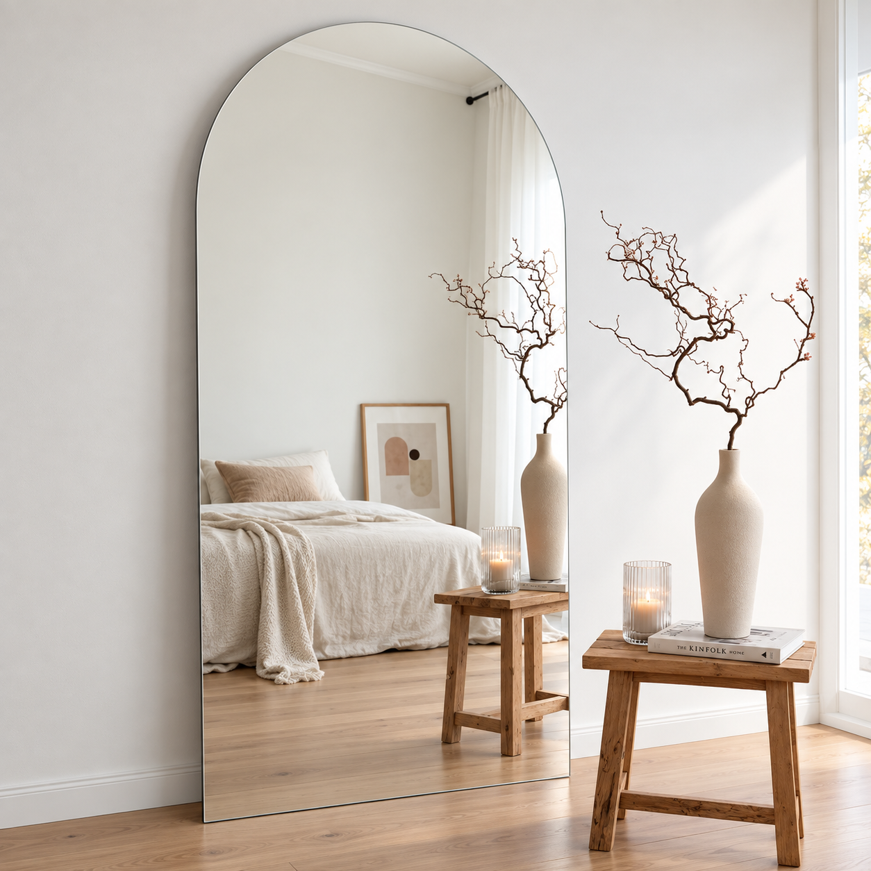 Arch Full-Length Frameless Floating Wall Mirror 100×180 cm Ultra White Float Glass Model LM-71